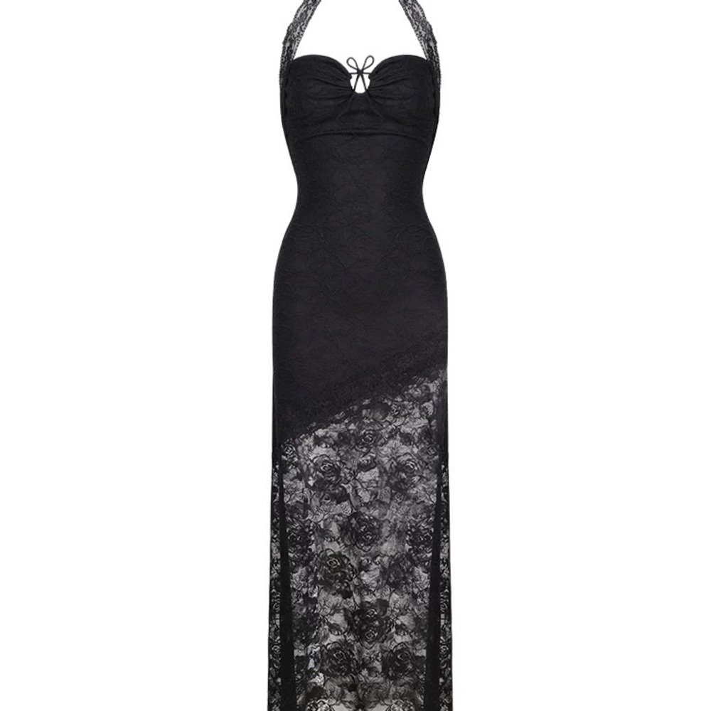 SOLD Elegant Black Lace Halter Dress - Picture 7 of 7